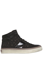 JIMMY CHOO - SNEAKERS IN PELLE CON BORCHIE A STELLA - NERO/CANNA FUCI