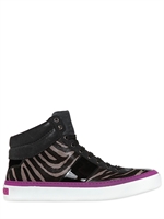 JIMMY CHOO - SNEAKERS ALTE IN PELLE STAMPA ZEBRA - NERO/GRIGIO