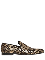 JIMMY CHOO - METALLISCHE ZEBRA PRINT LEDER LOAFERS - SCHWARZ/GOLD