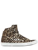 JIMMY CHOO - SNEAKERS ALTE IN PELLE STAMPA ZEBRA - NERO/ORO