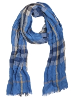 BURBERRY - KARIERTER SCHAL AUS LEINEN UND SEIDE - HELLBLAU