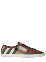 BURBERRY - SNEAKERS IN PELLE E TELA DI COTONE - BROWN/CHECK