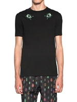 MARKUS LUPFER - JERSEY T-SHIRT MIT AUFGESTICKTEN PAILLETTENKÄFERN - SCHWARZ