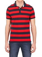 MONCLER - POLO SLIM FIT IN COTONE PIQUET - BLU/ROSSO
