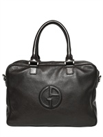 GIORGIO ARMANI - EMBOSSED LOGO GRAINED LEATHER BRIEFCASE - BLACK