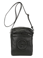 GIORGIO ARMANI - LOGO GRAINED LEATHER CROSS BODY BAG - BLACK