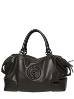 GIORGIO ARMANI - LOGO GRAINED LEATHER WEEKEND BAG - BLACK