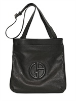 GIORGIO ARMANI - EMBOSSED LOGO GRAINED LEATHER BAG - BLACK