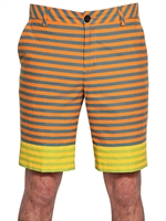 ADIDAS BY OPENING CEREMONY - PRINTED STRIPED COTTON CHAMBRAY SHORTS - ORANGE/BLUE