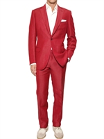BRIONI - ABITO SLIM FIT IN MISTO LINO E SETA - ROSSO