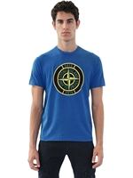 STONE ISLAND - COTTON JERSEY PRINTED LOGO T-SHIRT - BLUETTE