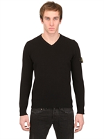 STONE ISLAND - MAGLIA SCOLLO A V IN COTONE - NERO