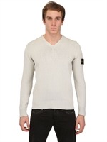 STONE ISLAND - MAGLIA SCOLLO A V IN COTONE - GRIGIO CHIARO