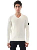 STONE ISLAND - MAGLIA SCOLLO A V IN COTONE - BIANCO SPORCO