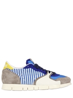 SOYA FISH - SNEAKERS IN CAMOSCIO E TESSUTO STAMPATO - WHITE/GREY/BLUE