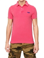 SUPERDRY - VINTAGE DESTROYED COTTON PIQUET POLO - PINK/BLUE