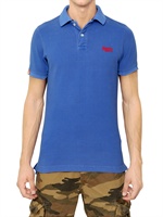SUPERDRY - VINTAGE DESTROYED COTTON PIQUET POLO - SKY/RED