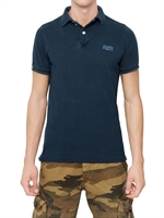 SUPERDRY - VINTAGE DESTROYED COTTON PIQUET POLO - NAVY/BLUE