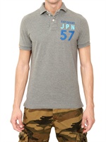 SUPERDRY - APPLIQUÉ COTTON PIQUET POLO - GREY/BLUE
