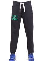 SUPERDRY - VINTAGE PRINTED COTTON FLEECE TROUSERS - NAVY/GREEN