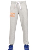SUPERDRY - VINTAGE PRINTED COTTON FLEECE TROUSERS - GREY/ORANGE