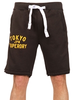 SUPERDRY - VINTAGE PRINT COTTON FLEECE SHORTS - BLACK/YELLOW
