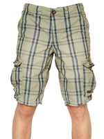 SUPERDRY - CHECKED COTTON POPLIN CARGO SHORTS - GREEN/BLUE