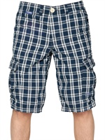 SUPERDRY - CHECKED COTTON POPLIN  CARGO SHORTS - NAVY/WHITE