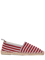 CASTAÑER - SLIP ON LOAFERS AUS GESTREIFTEM STOFF UND JUTE - WEIß/ROT
