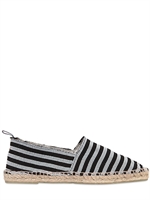 CASTAÑER - SLIP ON LOAFERS AUS GESTREIFTEM STOFF UND JUTE - WEIß/SCHWARZ