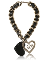 DSQUARED - HEARTS LEATHER AND BRASS NECKLACE - GOLD