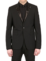 LES HOMMES - EELSKIN LAPELS TECHNO WOOL BLAZER JACKET - BLACK