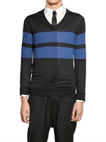 LES HOMMES - MAGLIA IN SETA A RIGHE - NERO/BLU
