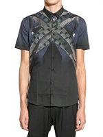 LES HOMMES - HEMD AUS BAUMWOLLPOPELINE MIT FEDERDRUCK - SCHWARZ/NAVY