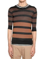 LES HOMMES - MAGLIA IN SETA A RIGHE - NERO/MARRONE