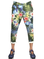 THE EDITOR - LIGHT COTTON CANVAS TROUSERS - GREEN/MULTI