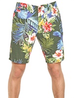 THE EDITOR - LIGHT COTTON CANVAS SHORTS - GREEN/MULTI