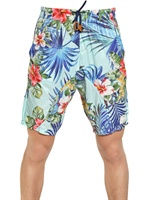THE EDITOR - NYLON FLORAL SHORTS/SWIMMING SUIT - LIGHT BLUE