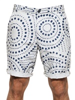 FOLK - 25CM LINEN & COTTON CANVAS SHORTS - WHITE/BLUE