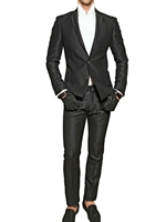 KARL LAGERFELD PARIS - ABITO SLIM FIT IN LINO E VISCOSA JACQUARD - NERO