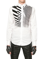 KARL - STRETCH POPLIN GRAPHIC PLASTRON SHIRT - WHITE/BLACK