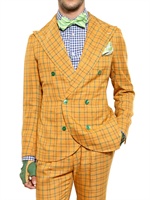 MANUEL VANNI - ABITO DOPPIOPETTO IN LINO CHECK - GIALLO/VERDE