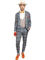 MANUEL VANNI - ABITO IN LINO E SETA CHECK - BLU