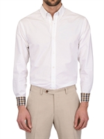 AQUASCUTUM - COTTON POPLIN BUTTON DOWN SHIRT - WHITE