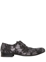 JACQUES MORGAN - SCARPE DERBY IN PELLE GLITTER E PIZZO DAMASCATO - NERO/ARGENTO