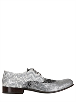 JACQUES MORGAN - SCARPE DERBY IN PELLE GLITTER E PIZZO DAMASCATO - ARGENTO/BIANCO