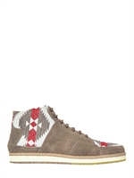 YOU FOOTWEAR - PRINTED SUEDE AND JACQUARD COTTON BOOTS - BROWN/RED