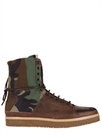 YOU FOOTWEAR - WASHED LEATHER AND VINTAGE TEXTILE BOOTS - BROWN/CAMO