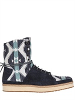 YOU FOOTWEAR - PRINTED SUEDE AND JACQUARD COTTON BOOTS - BLUE