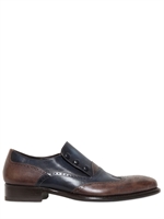 HARRIS - TWO TONE LEATHER BROGUE LACE-UP SHOES - BLUE/BROWN